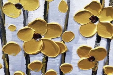 Détail de fleur d’or par la texture de décor de mur de couteau de palette Peinture à l'huile
